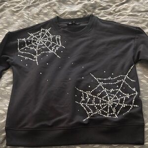 Black Spider Web Embellished Sweatshirt